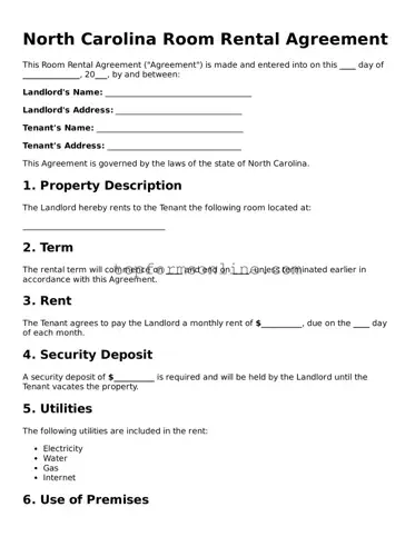 Printable North Carolina Room Rental Agreement Template