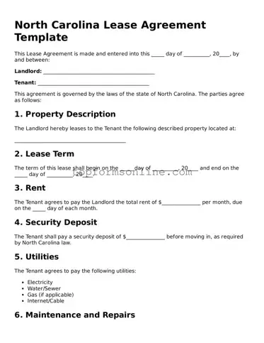 Printable North Carolina Lease Agreement Template