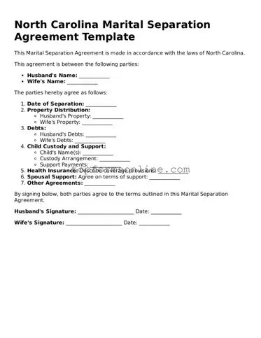 Printable North Carolina Marital Separation Agreement Template