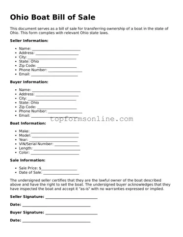 Printable Ohio Boat Bill of Sale Template
