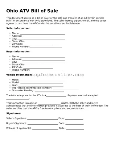 Printable Ohio ATV Bill of Sale Template
