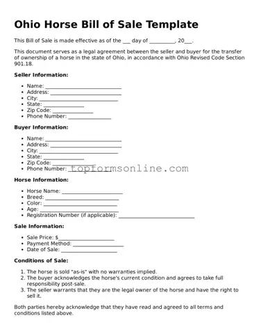 Printable Ohio Horse Bill of Sale Template