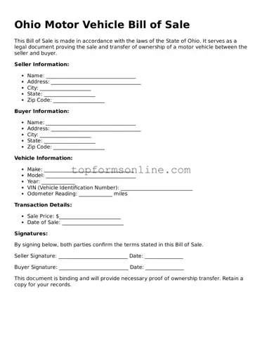 Printable Ohio Motor Vehicle Bill of Sale Template