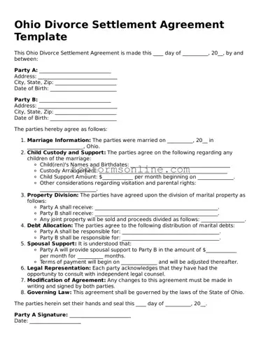 Printable Ohio Divorce Settlement Agreement Template