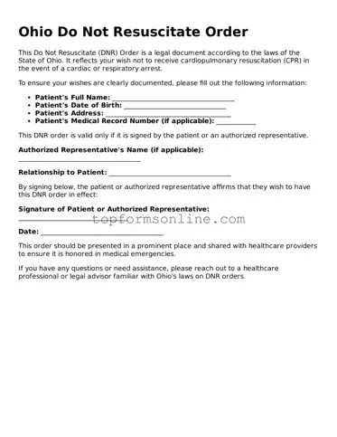 Printable Ohio Do Not Resuscitate Order Template