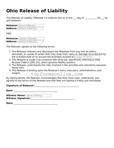 Printable Ohio Release of Liability Template