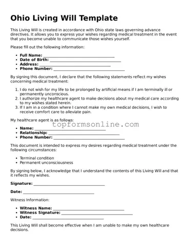 Printable Ohio Living Will Template
