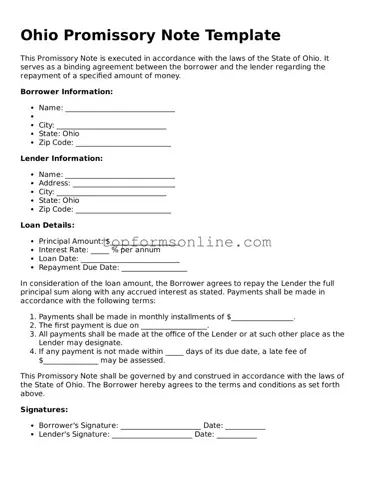Printable Ohio Promissory Note Template