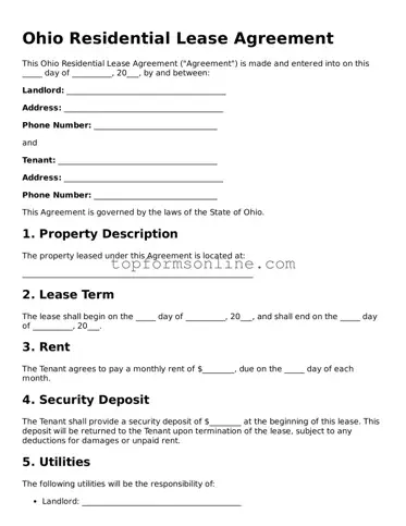 Printable Ohio Residential Lease Agreement Template