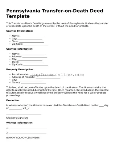 Printable Pennsylvania Transfer-on-Death Deed Template