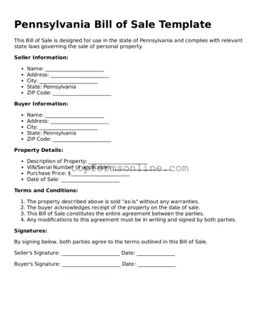 Printable Pennsylvania Bill of Sale Template