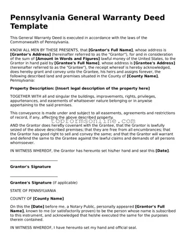 Printable Pennsylvania Deed Template