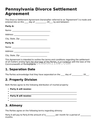 Printable Pennsylvania Divorce Settlement Agreement Template