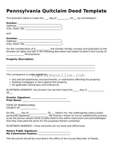 Printable Pennsylvania Quitclaim Deed Template