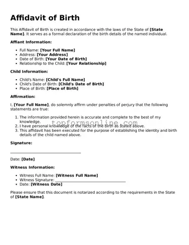 Valid Affidavit of Birth Template
