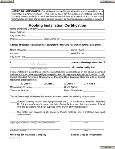 Fill Out a Valid Roofing Certificate Form