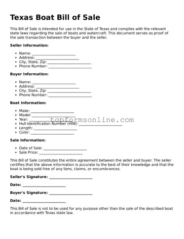 Printable Texas Boat Bill of Sale Template