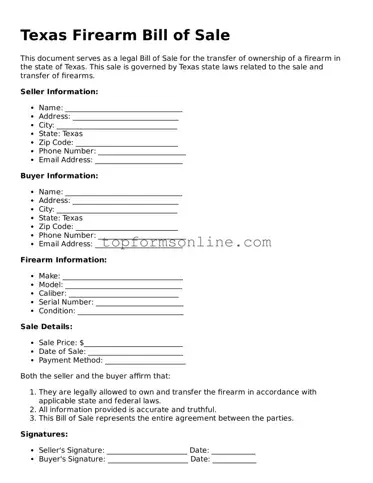 Printable Texas Firearm Bill of Sale Template