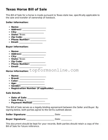 Printable Texas Horse Bill of Sale Template