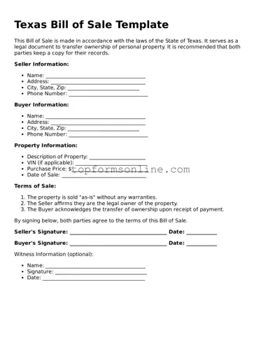 Printable Texas Bill of Sale Template