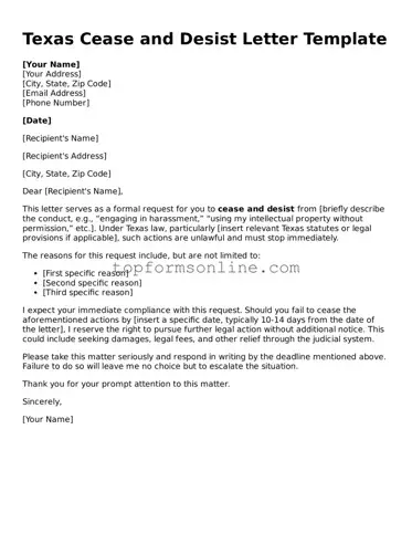 Printable Texas Cease and Desist Letter Template