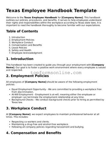 Printable Texas Employee Handbook Template