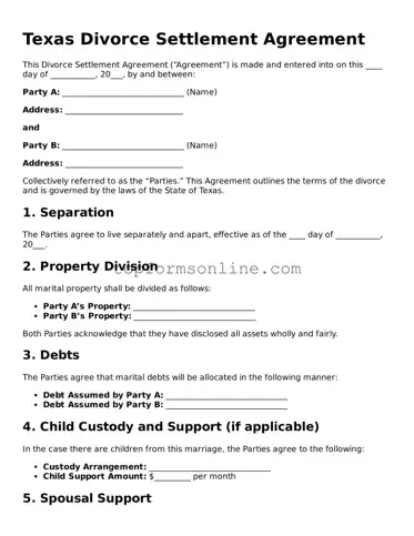 Printable Texas Divorce Settlement Agreement Template
