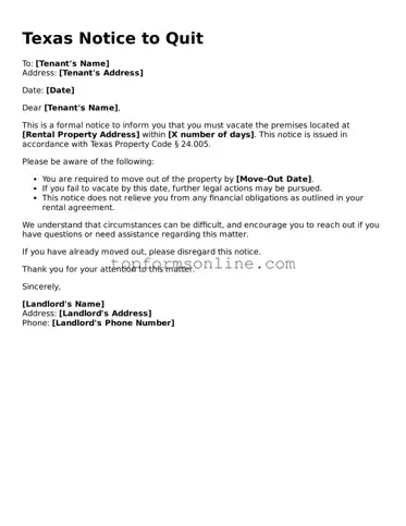 Printable Texas Notice to Quit Template