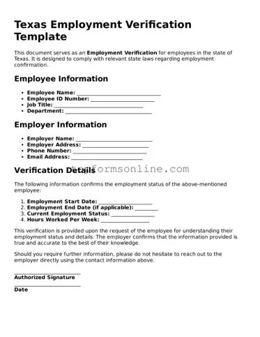 Printable Texas Employment Verification Template