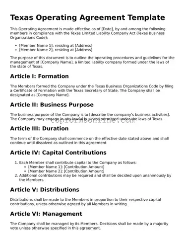 Printable Texas Operating Agreement Template