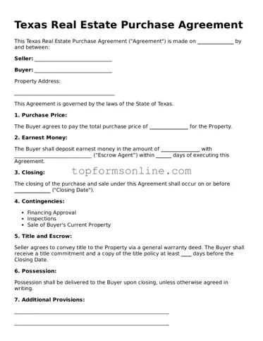 Printable Texas Real Estate Purchase Agreement Template