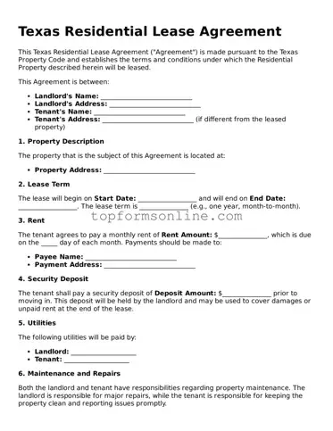 Printable Texas Residential Lease Agreement Template