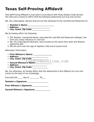 Printable Texas Self-Proving Affidavit Template