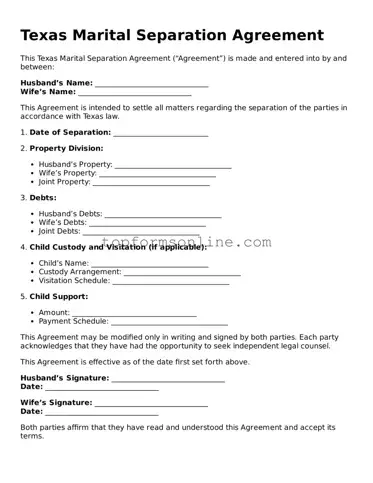 Printable Texas Marital Separation Agreement Template