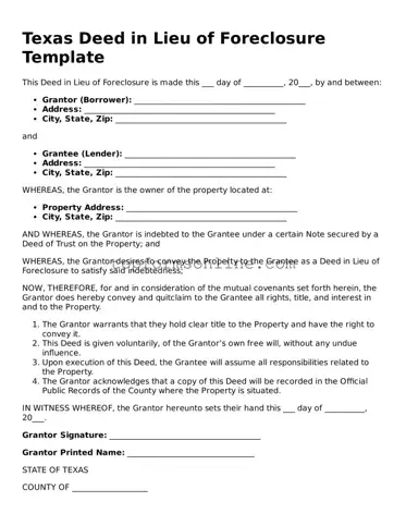 Printable Texas Deed in Lieu of Foreclosure Template