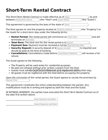 Valid Short-Term Rental Contract Template