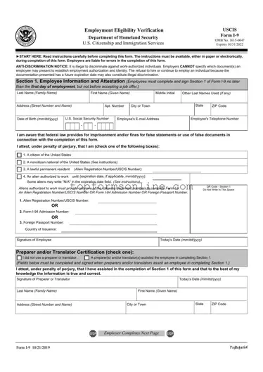 Fill Out a Valid USCIS I-9 Form