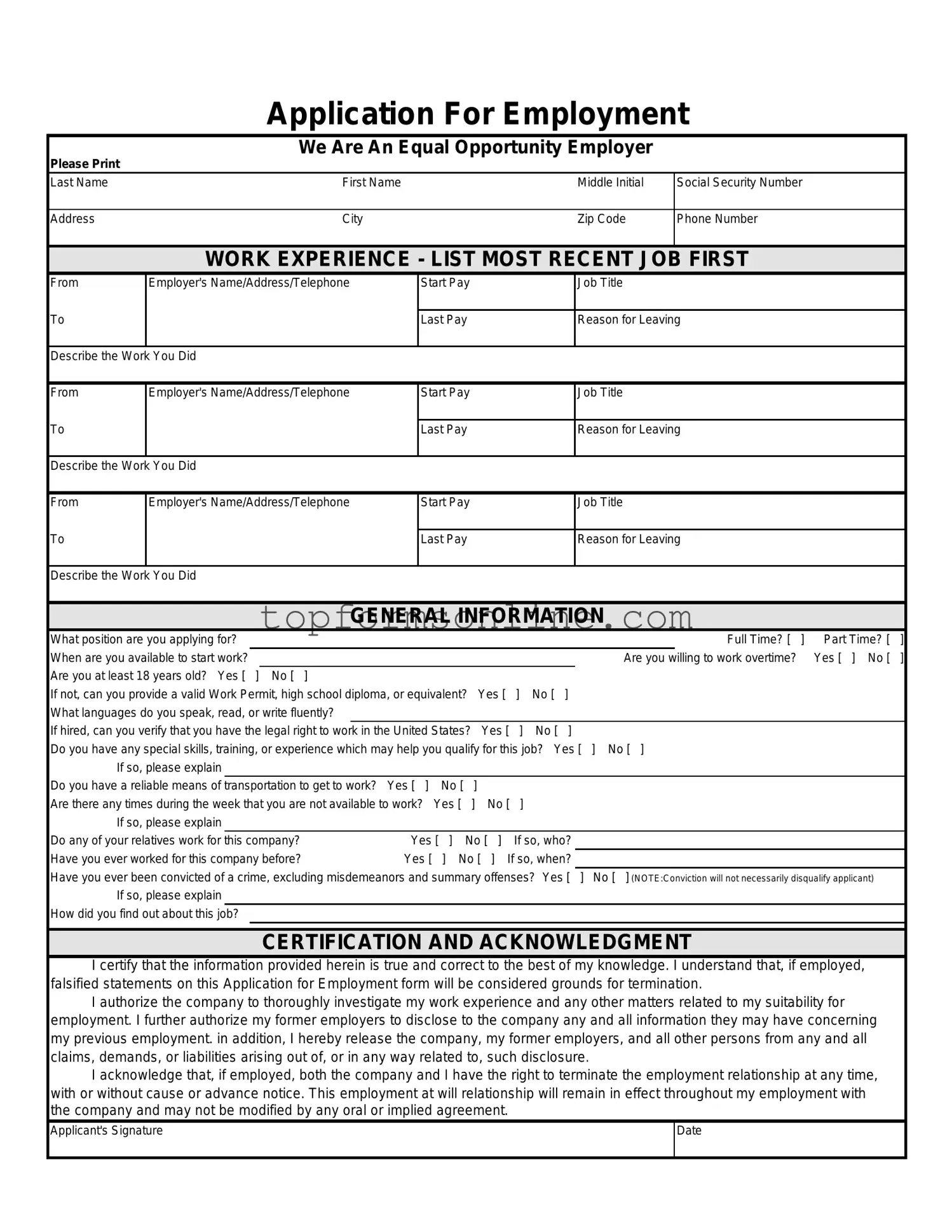Fill Out a Valid Spanish Application Employment Form
