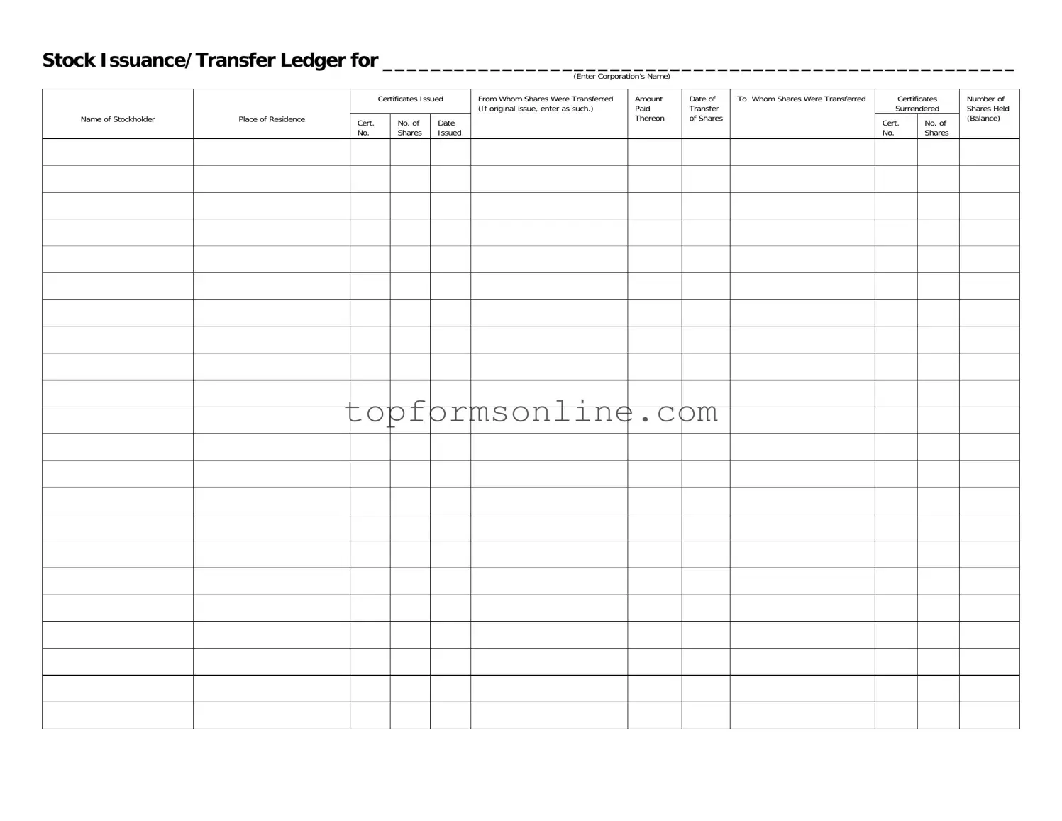 Fill Out a Valid Stock Transfer Ledger Form