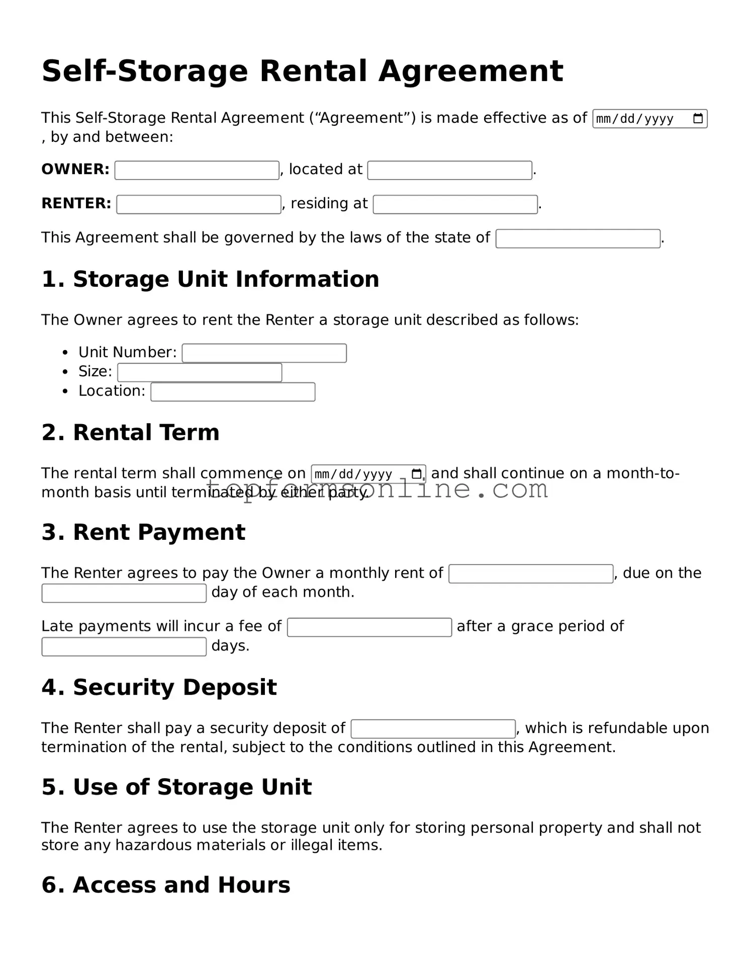Valid Self-Storage Rental Agreement Template