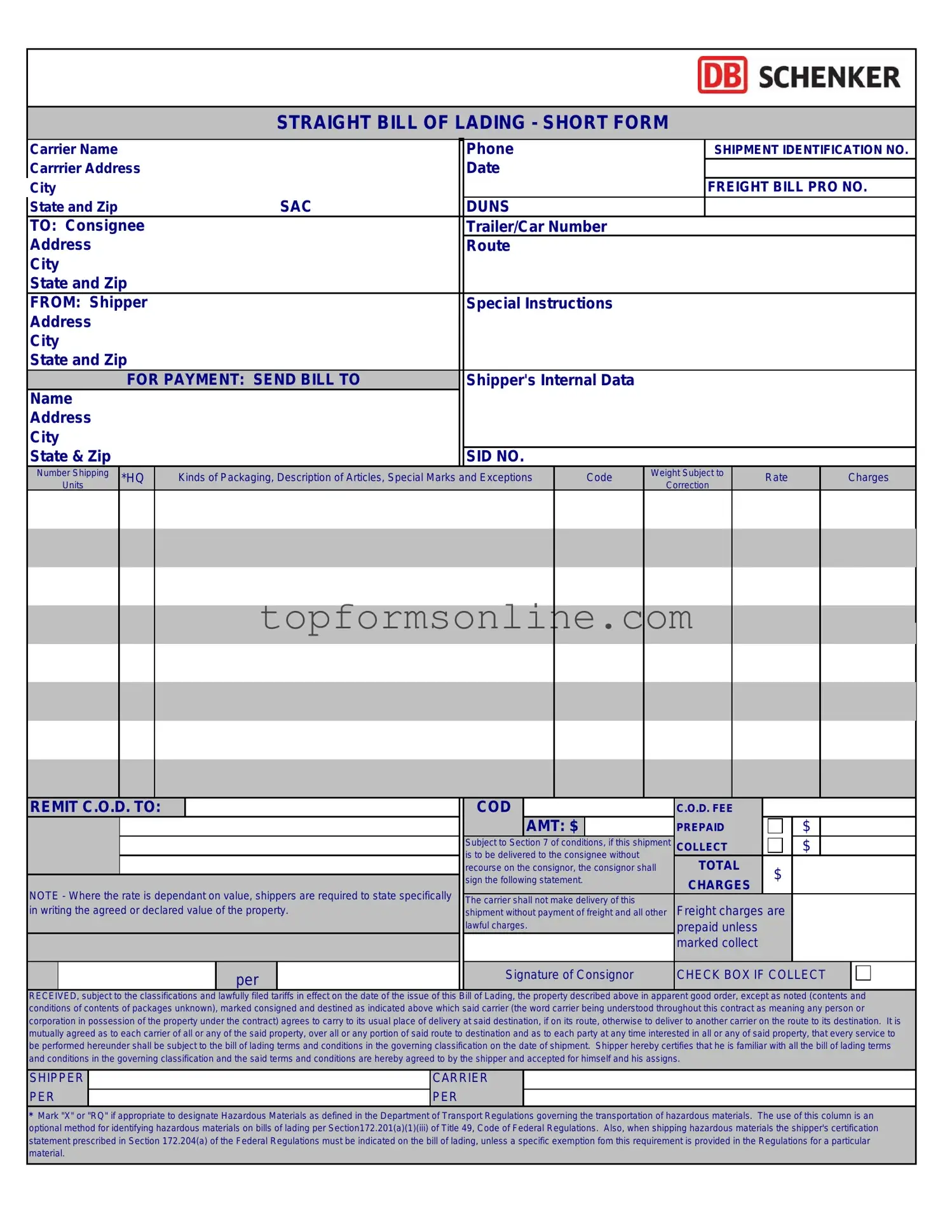 Fill Out a Valid Straight Bill Of Lading Form