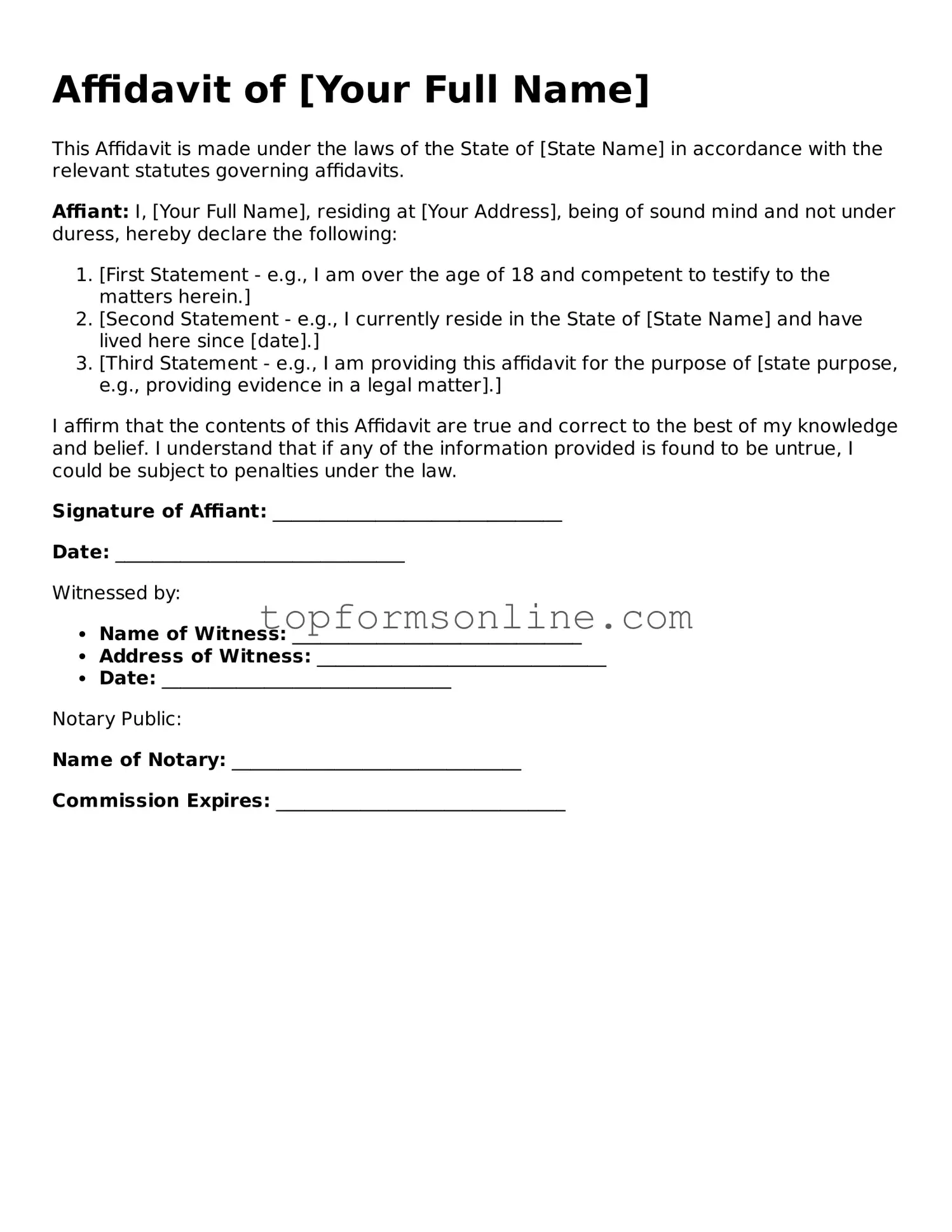 Valid Affidavit Template