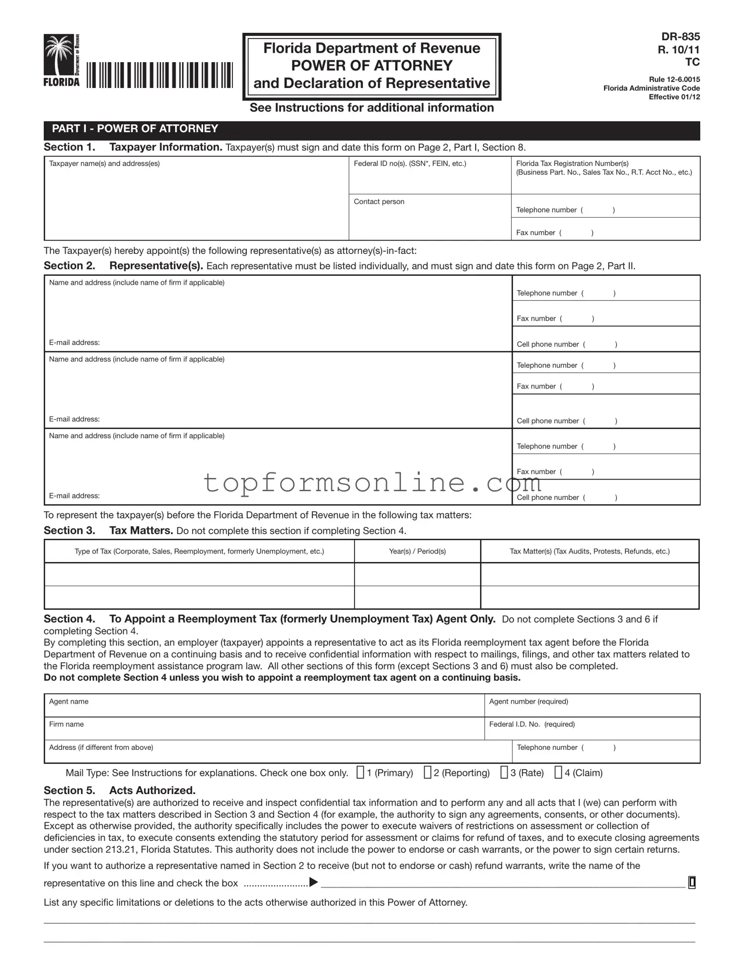 Fill Out a Valid Tax POA dr 835 Form