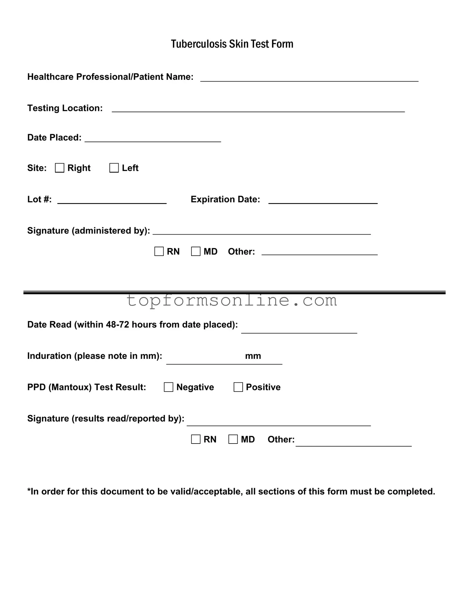 Fill Out a Valid Tb Test Form