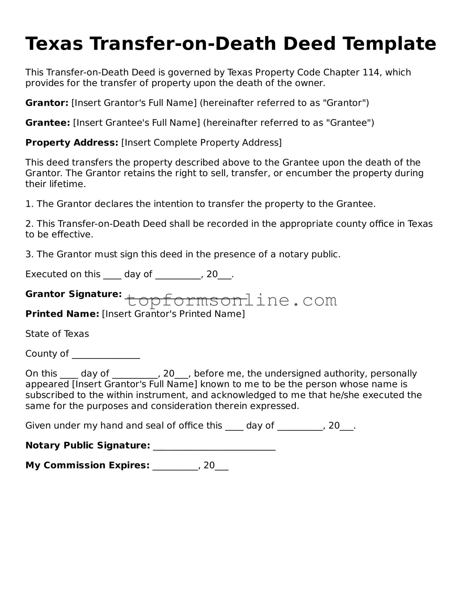 Printable Texas Transfer-on-Death Deed Template