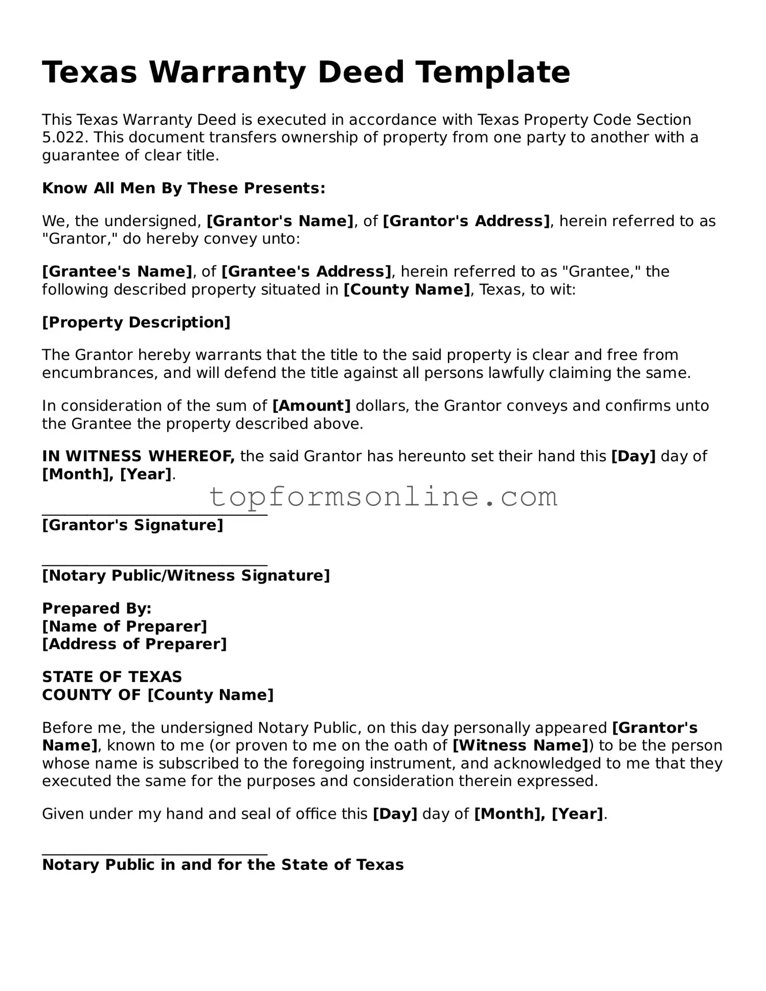Printable Texas Deed Template