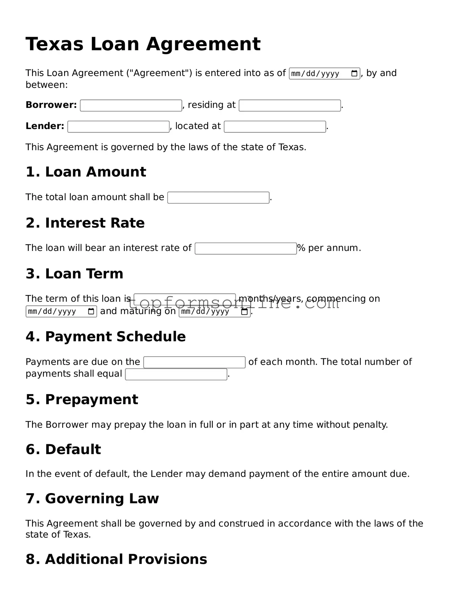Printable Texas Loan Agreement Template