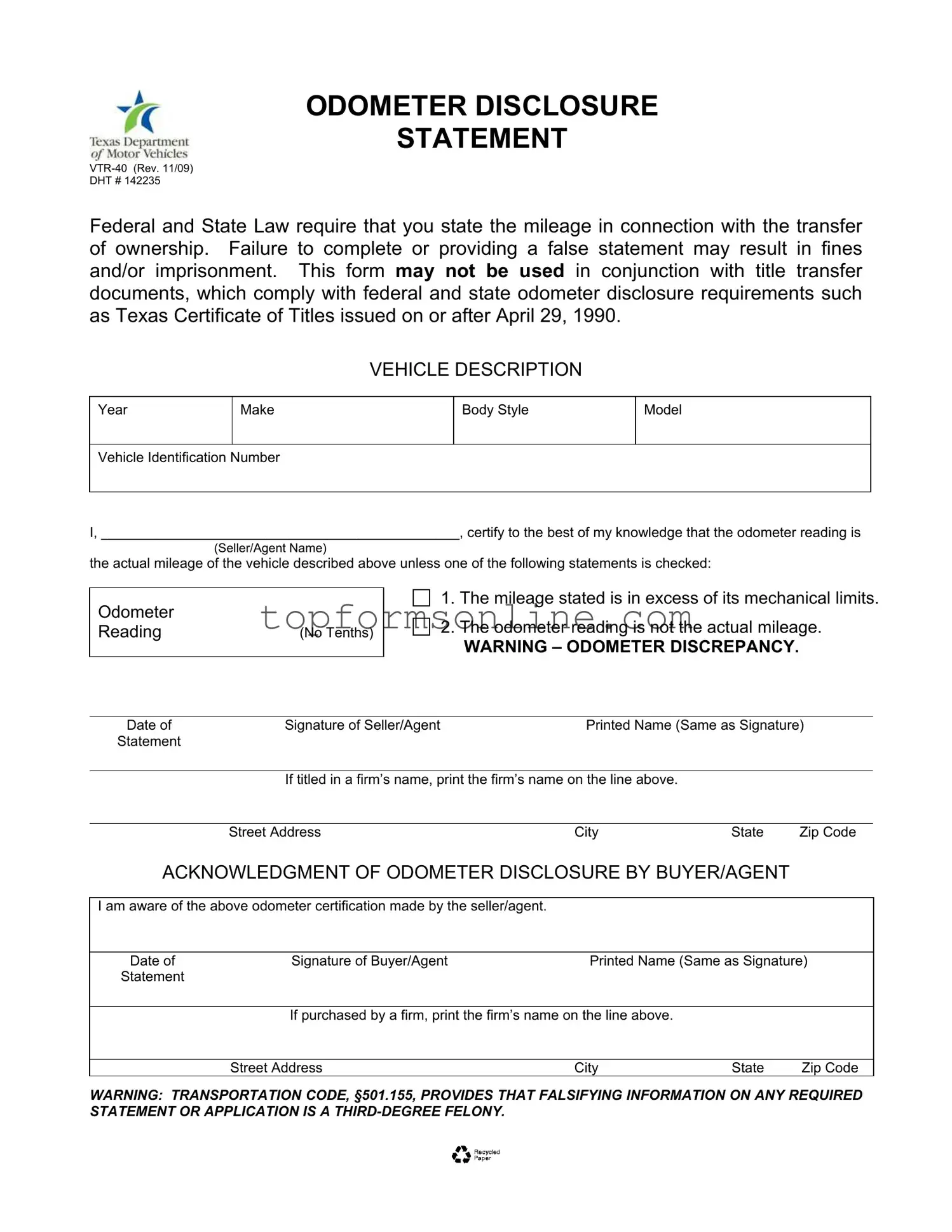 Fill Out a Valid Texas Odometer Statement Form