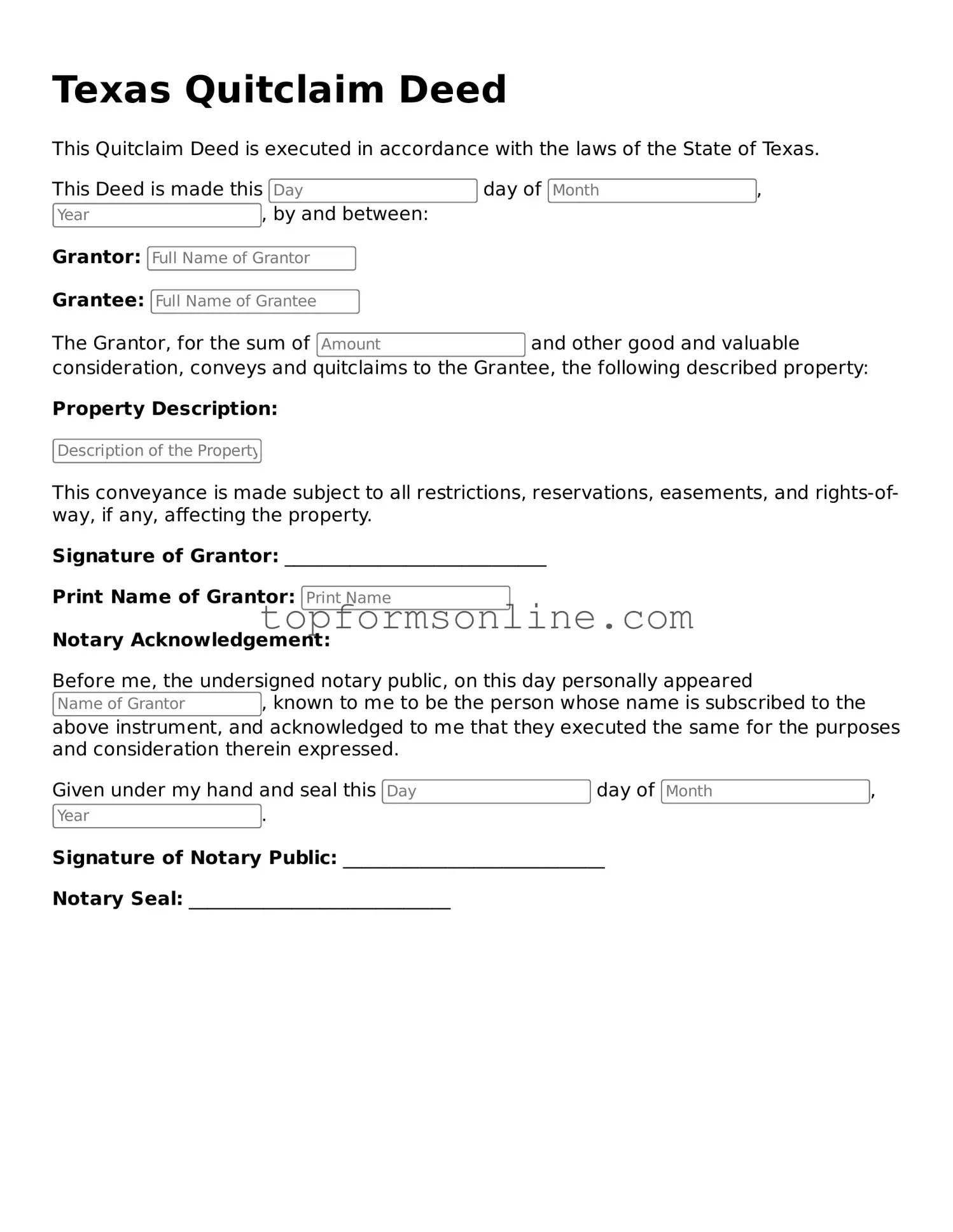Printable Texas Quitclaim Deed Template