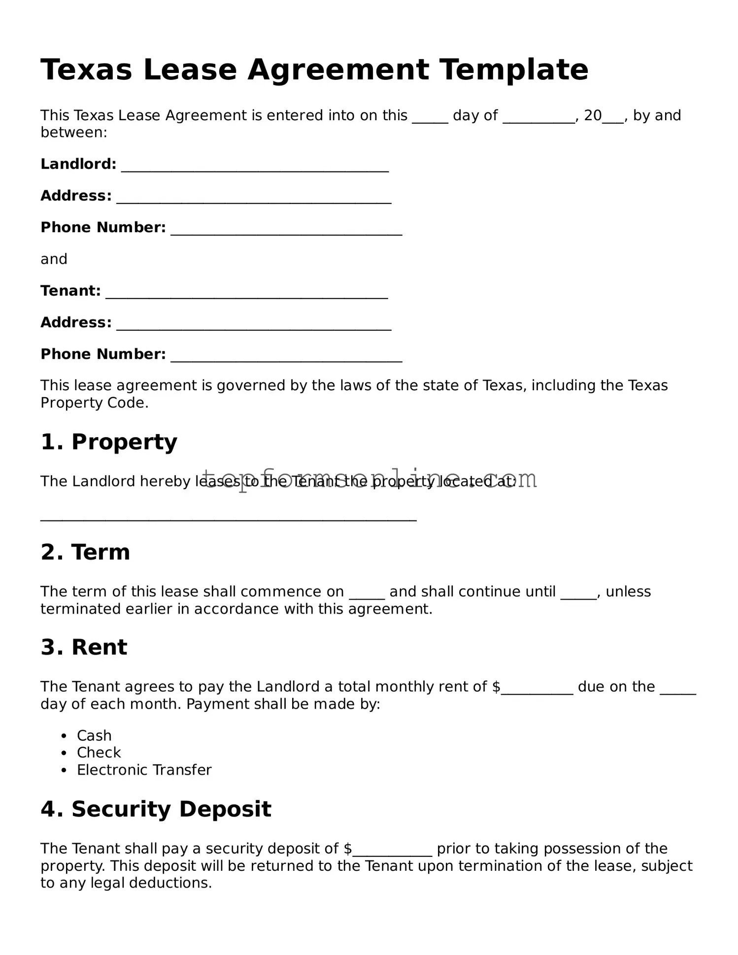 Printable Texas Lease Agreement Template